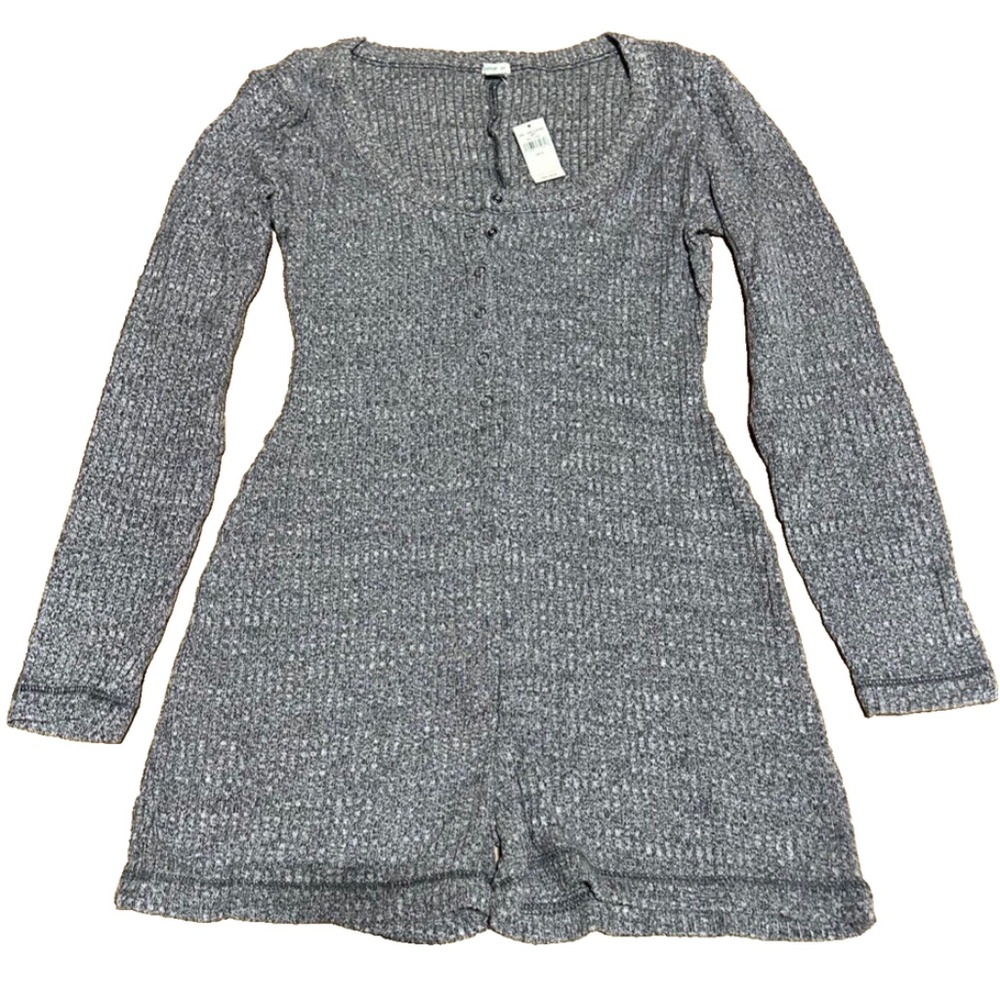 NWT Aerie Ribbed Knit Dark Gray Long Sleeve One Piece Romper - S
